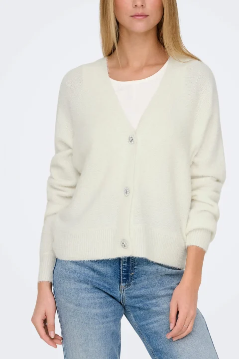 Жилетка Onlella Piumo Ls Knt 15259564 11-4201 TCX cloud dancer — снимка 2