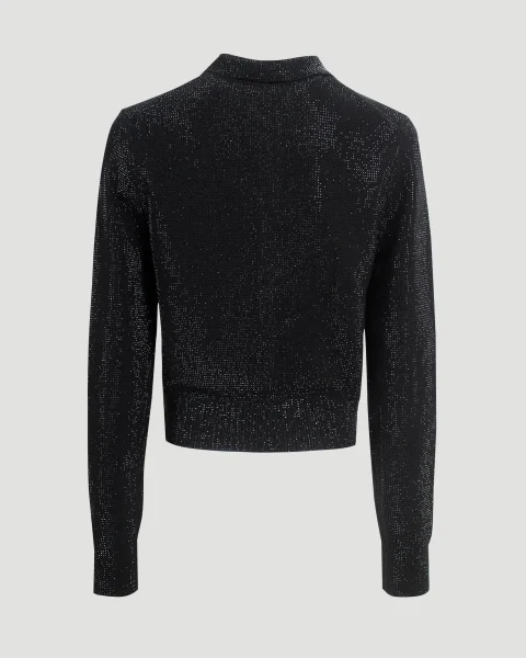 Crystal Hotfix Polo Cardigan in Black — снимка 4