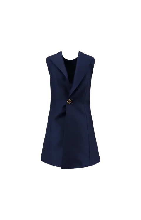 Sleeveless Wool Dress in Navy — снимка 2