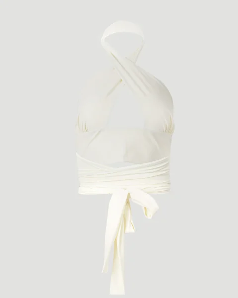Crisscross Swim Bra with Tie-Back in Cream — снимка 2