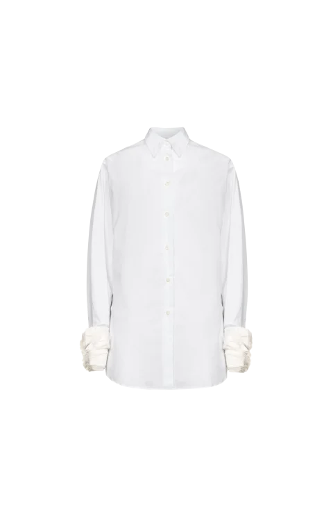 Cotton Shirt with Multi-Layered Cuffs in Optic White
