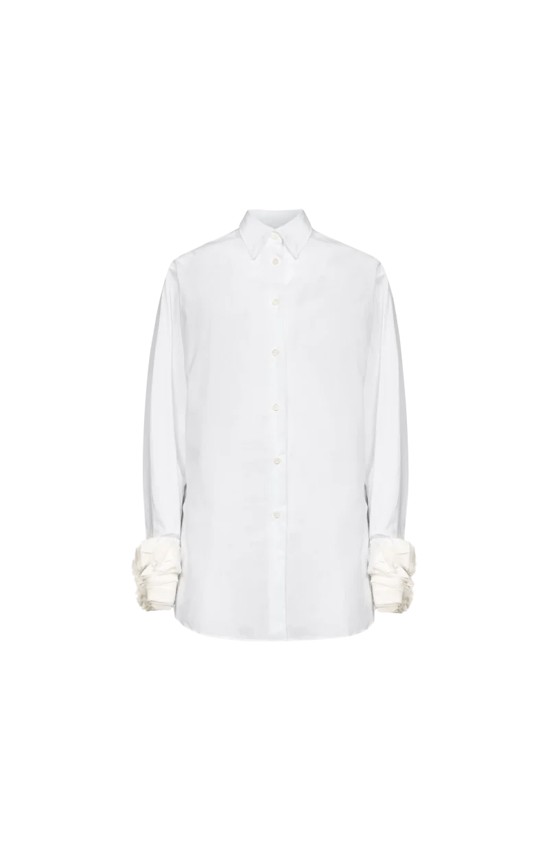 Cotton Shirt with Multi-Layered Cuffs in Optic White