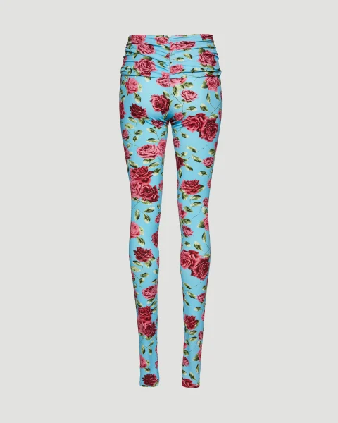 Flower Embellished Skinny Leggings in Blue Print — снимка 2