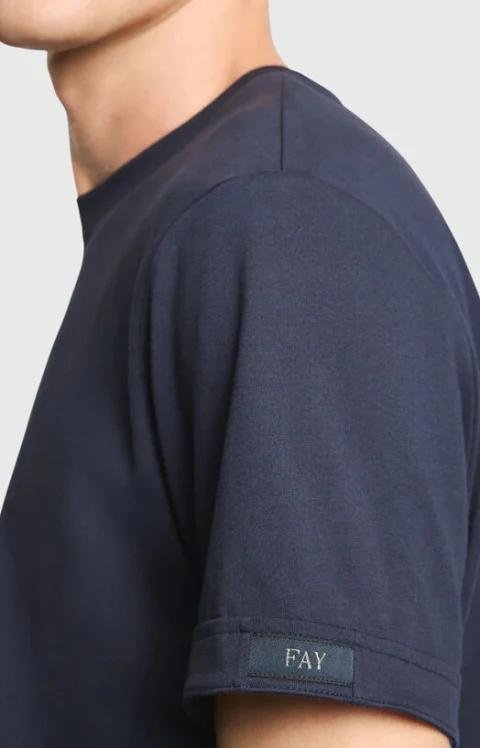Памучна тениска в тъмносин цвят с лого детайл — снимка 4
