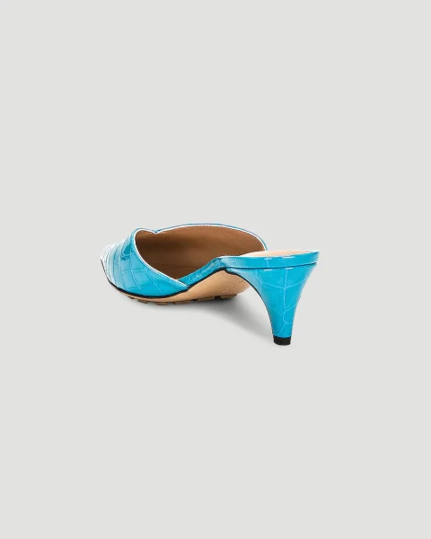 Punta Croc-Effect Leather Mules in Pool — снимка 4