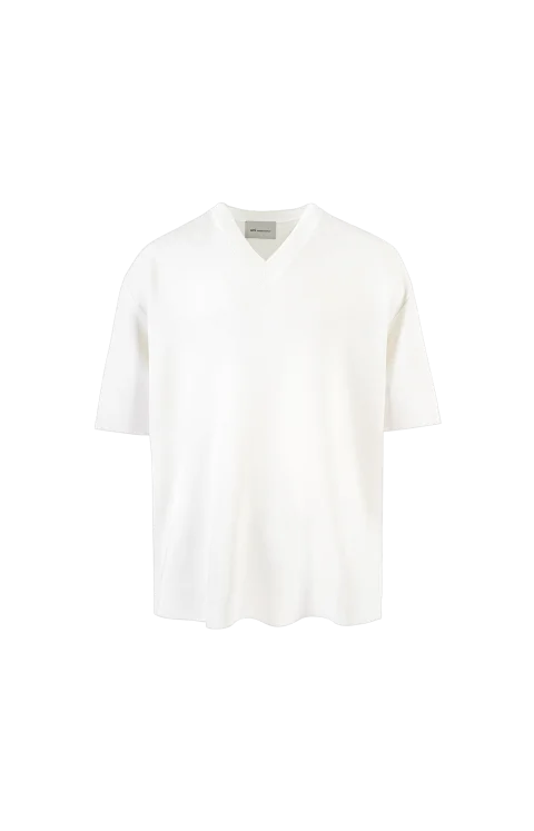 White Wool Short Sleeves V Neck Sweater