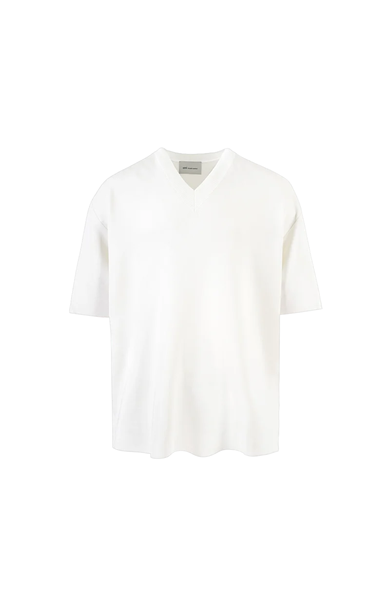 White Wool Short Sleeves V Neck Sweater