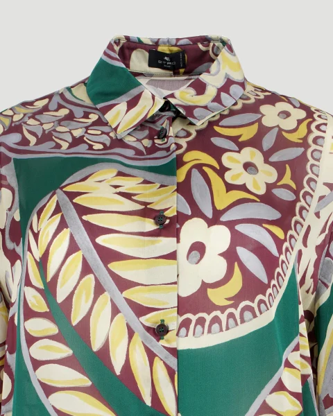 Paisley-Print Silk Shirt in Multicolour — снимка 2