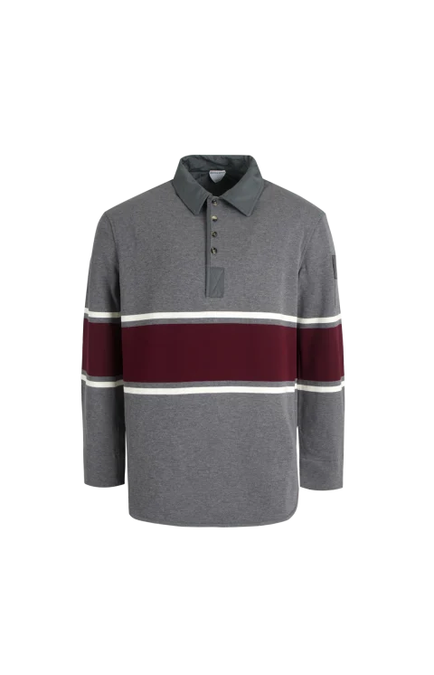 Striped Cotton Polo Shirt in Grey