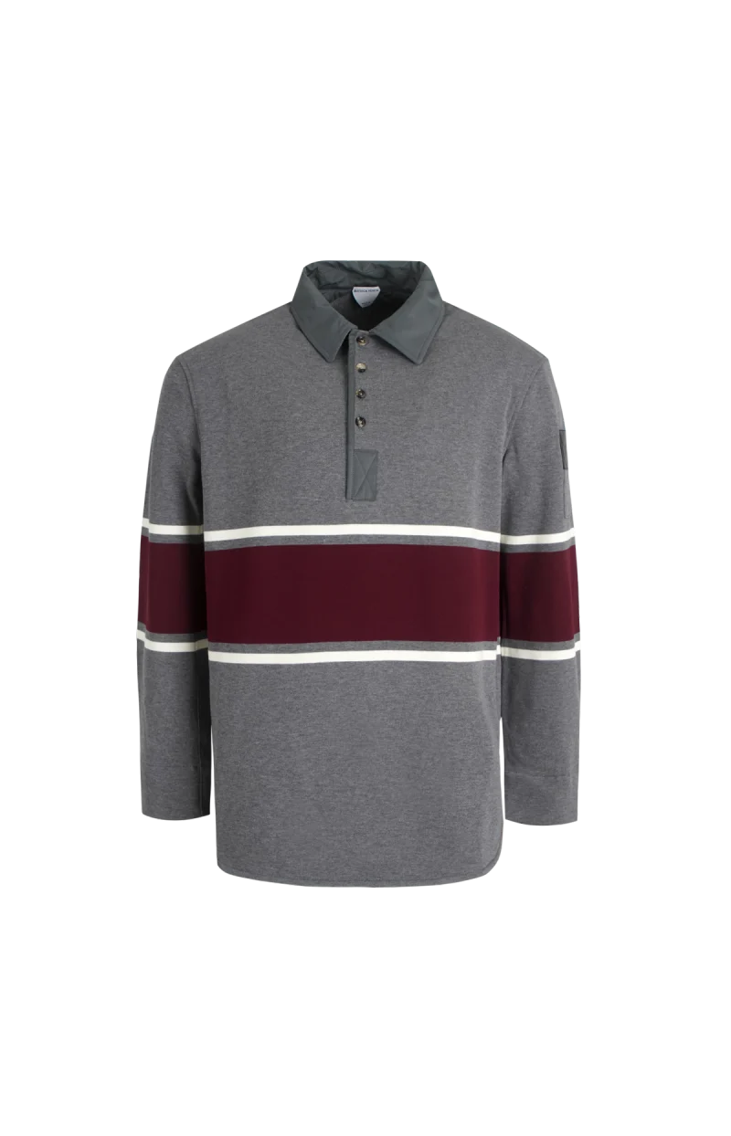 Striped Cotton Polo Shirt in Grey