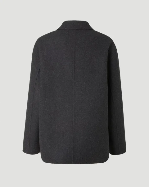 Wool Pea Coat in Black — снимка 3