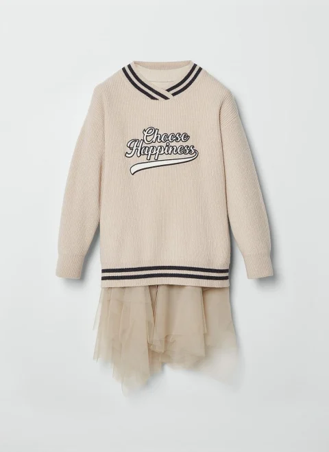 Рокля от кашмир 'Choose Happiness' Brunello Cucinelli Kids