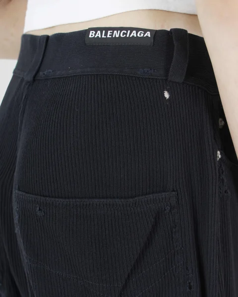 Pants in Black Bleached Cotton Rib Knit — снимка 4