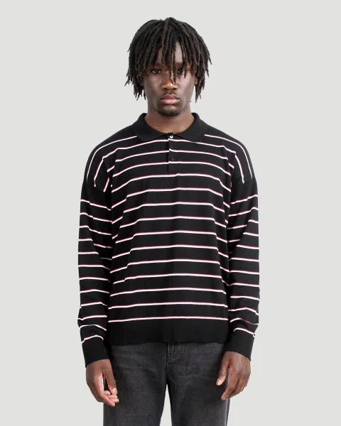 Polo Sweater in Striped Cotton Knit — снимка 3