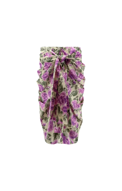 Draped Floral Silk Midi Skirt — снимка 2