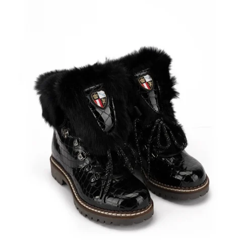 Дамски черни боти с пух New Italia Shoes — снимка 5