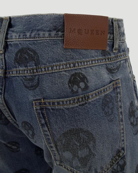 Washed Blue Jeans with Skull Motif — снимка 4