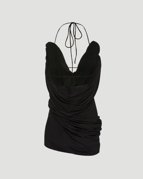 Draped Cowl Neck Midi Dress in Black — снимка 2