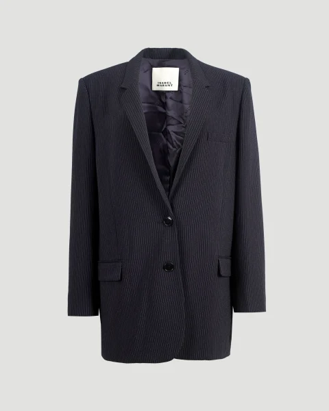 Pinstriped Suit Jacket in Midnight Blue