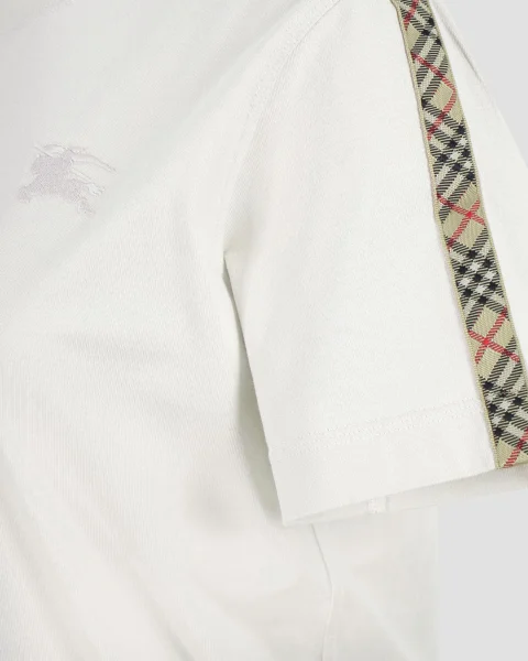 Check Trim Cotton T-Shirt in White — снимка 3