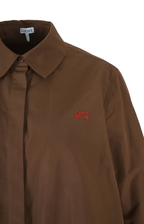 Gathered Cotton Shirt in Brown — снимка 2