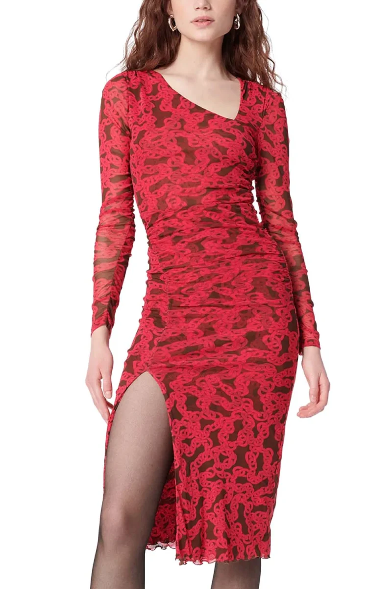 Рокли Dvf Edyna Dress DVFDL3Q022CCTBP B2340 crawling chain small beet pink