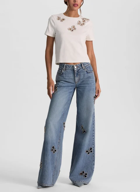 Деним с декоративни кристали 'Amazing' Alice + Olivia