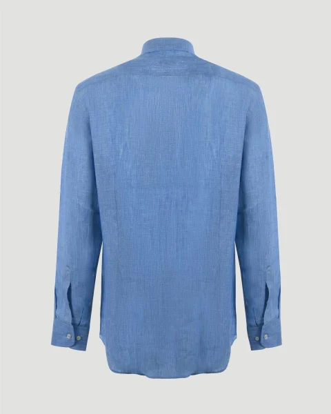 Linen Shirt with Pegaso Embroidery in Light Blue — снимка 2