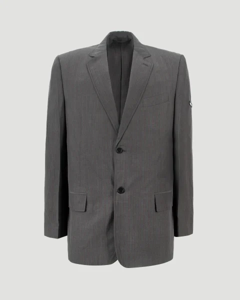 Grey Blazer with Pinstripe Pattern