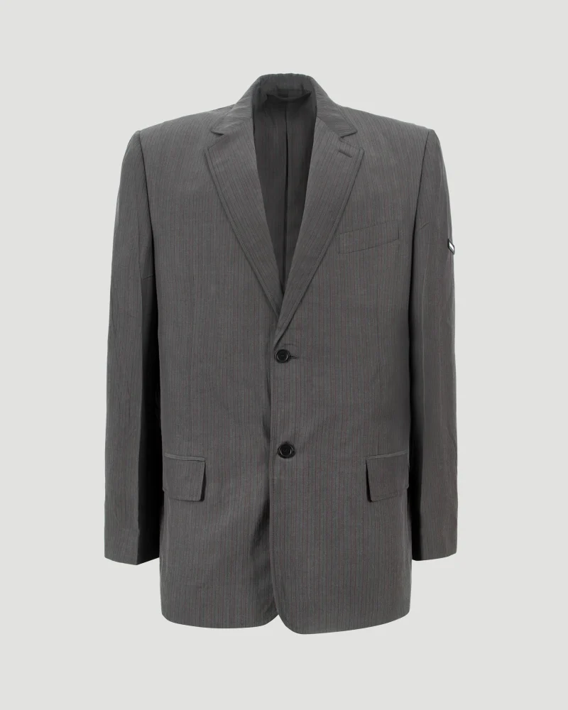 Grey Blazer with Pinstripe Pattern