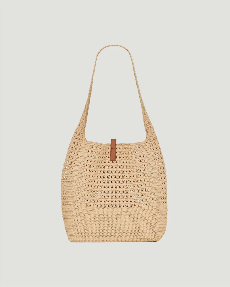 Hobo Raffia Bag in Crochet and Smooth Leather — снимка 3