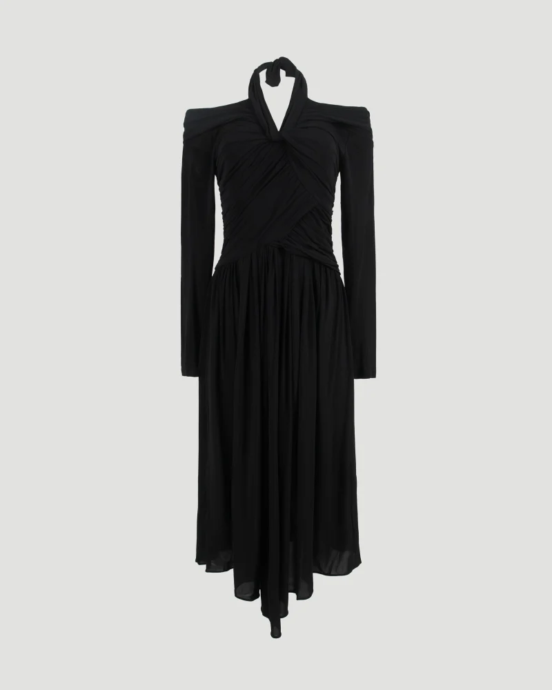 Draped Jersey Dress in Black