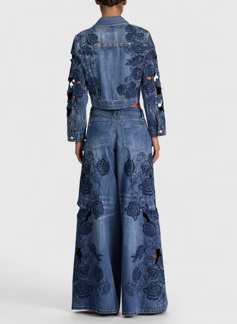 Яке от деним с флорална бродерия 'Chloe laser-cut' Alice + Olivia — снимка 3