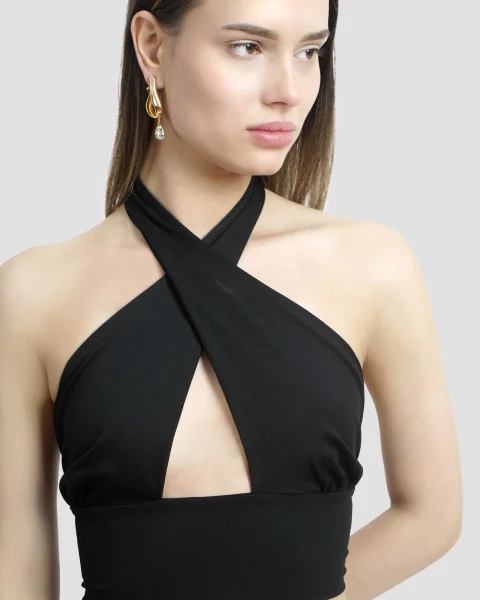 Crisscross Swim Bra with Tie-Back in Black — снимка 2