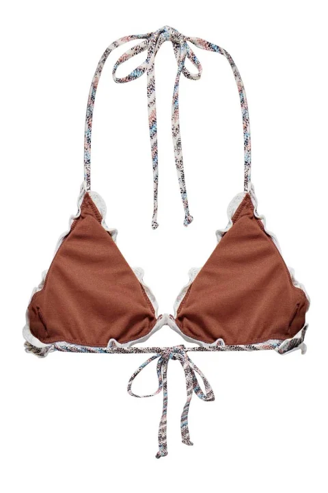 Бански Onlandrea Ruffle Tie Bikini Top 15250846 19-1430 tcx mink — снимка 2