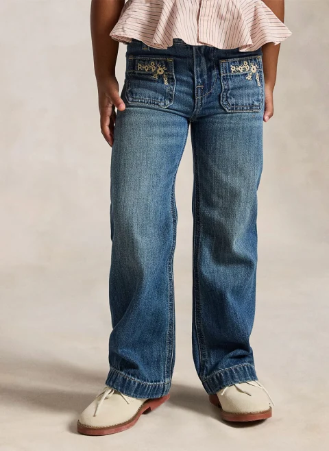 Разкроен деним с бродерия Ralph Lauren Kids 2-6