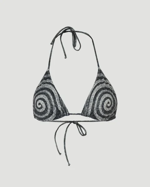 Spiral Print Bikini Top in Black