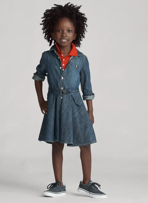 Рокля-риза от деним Ralph Lauren Kids 2-7 — снимка 2