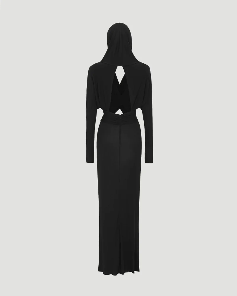 Hooded Dress in Crepe Jersey — снимка 2