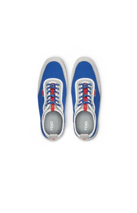 Neon Blue Mesh and Grey Leather Low-Tops — снимка 4