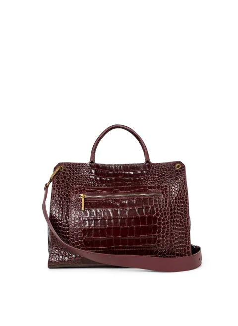 Кожена чанта 'Croc-effect' Visona Ornella — снимка 3