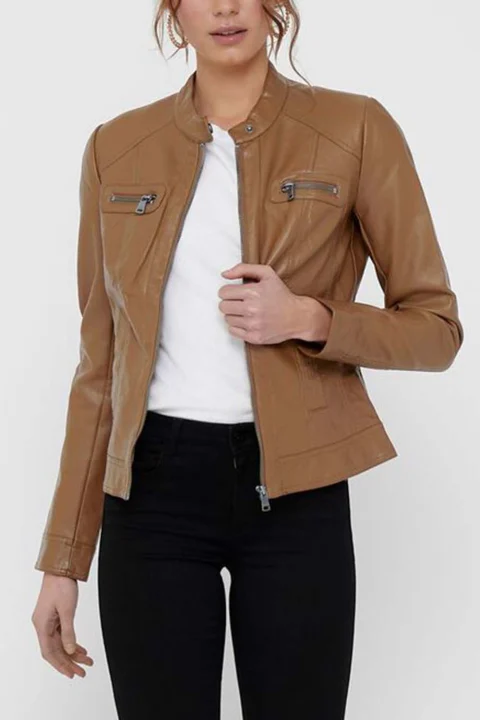 Яке Onlbandit Faux Leather Biker 15081400 18-1421 TCX cognac — снимка 2