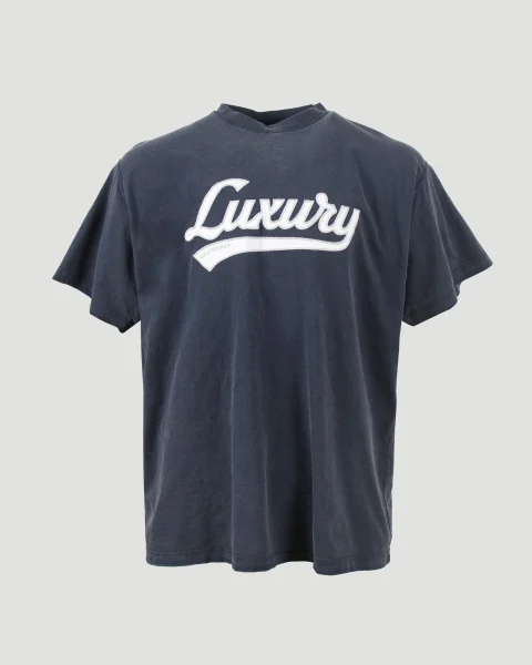 Luxury Script Oversized T-Shirt in Washed Navy