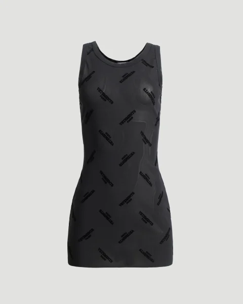 Sheer Black Dress with All-Over Logo
