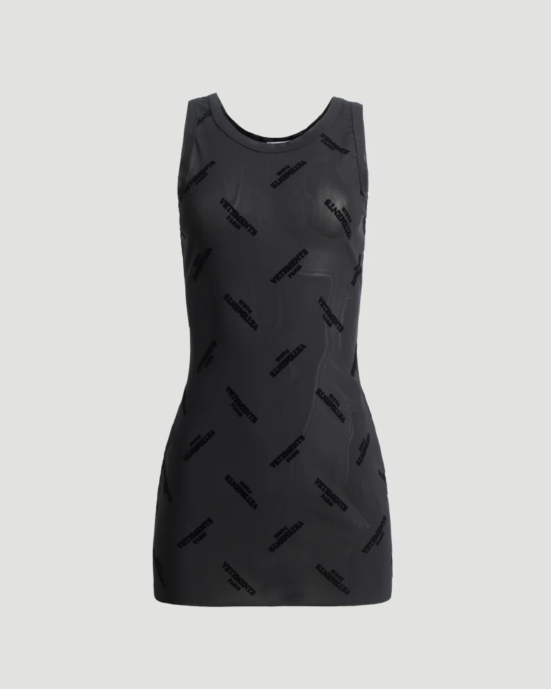 Sheer Black Dress with All-Over Logo