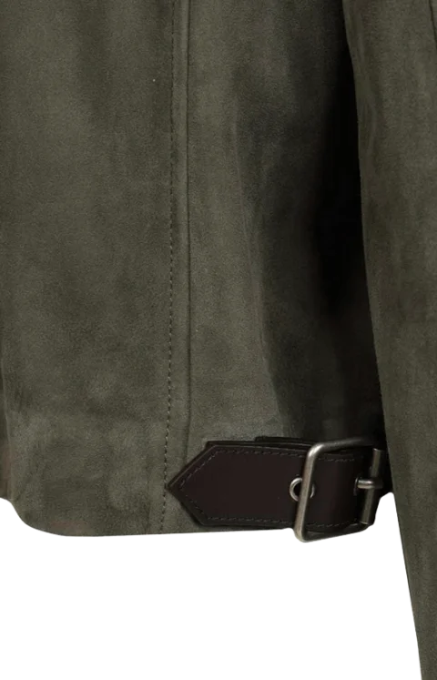 Suede Zip-Up Jacket in Green — снимка 3