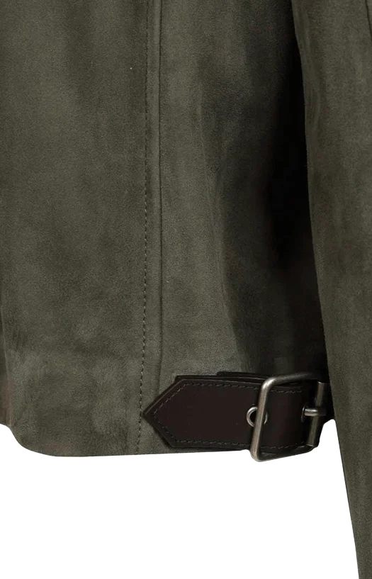 Suede Zip-Up Jacket in Green — снимка 3