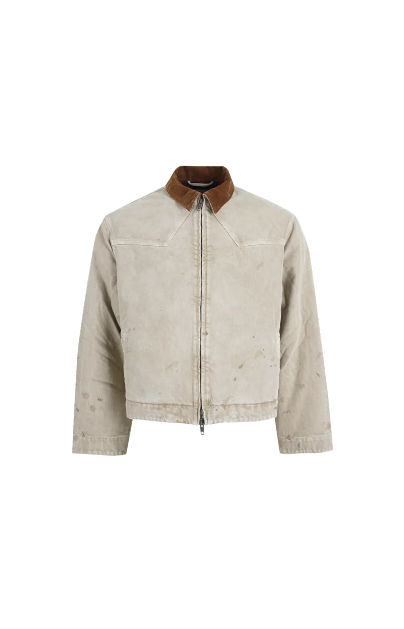Corduroy-Trimmed Canvas Blouson Jacket in Beige