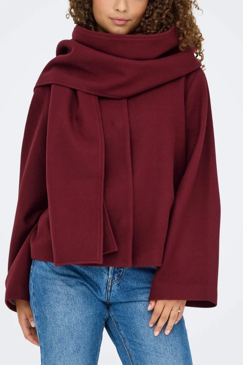 Палто Onlelba Life Scarf 15348931 19-1724 TCX cabernet — снимка 2