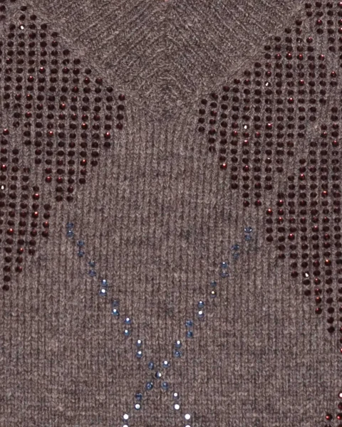 V Neck Crystal Hotfix Argyle Vest — снимка 2